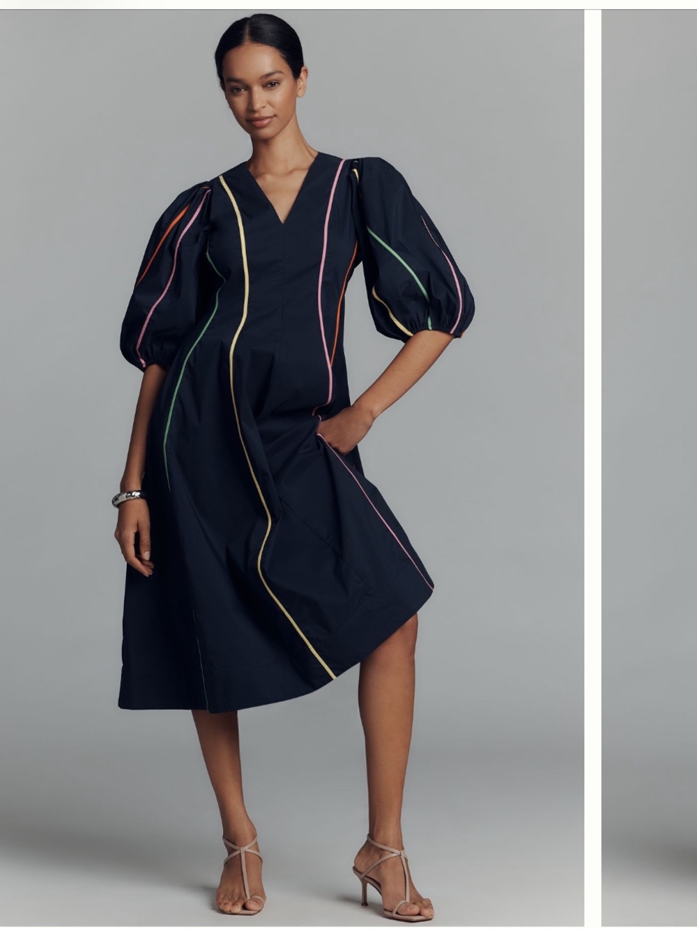 English Factory Navy Midi Dress with Contrast Piping